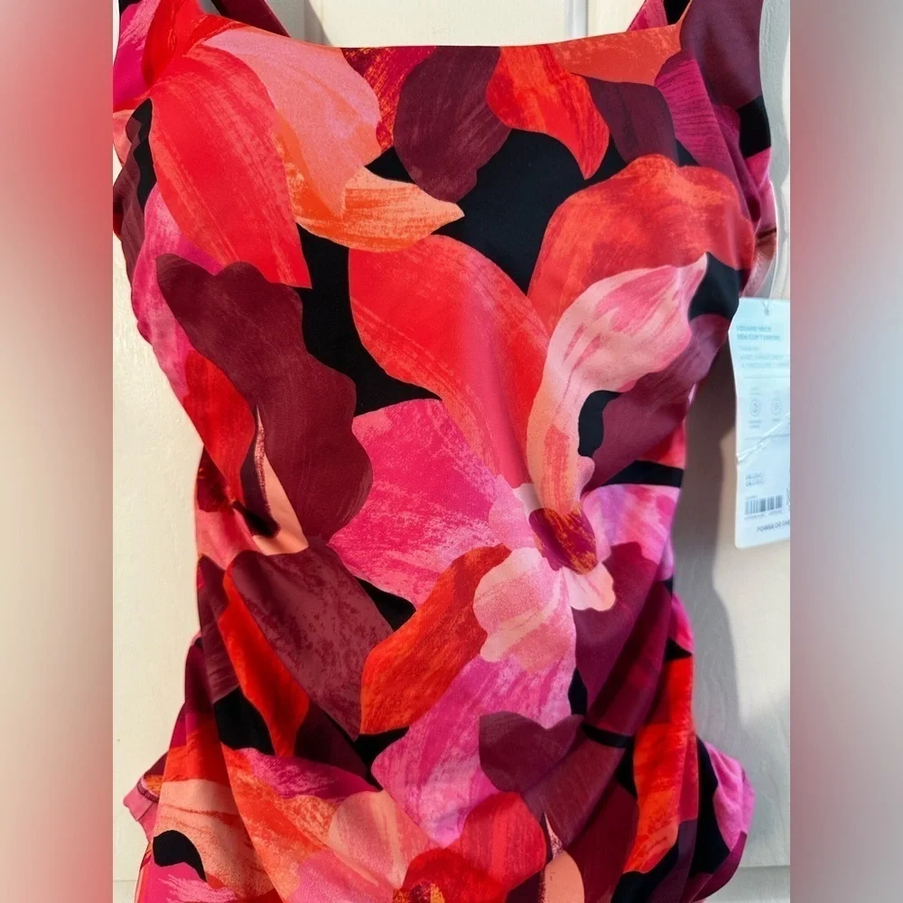NWT ATHLETA Square Neck Tankini 32 B/C Liana Floral Mauve Swim Top #657740 $84